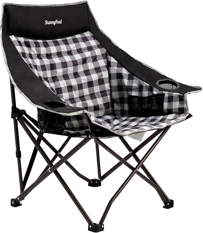SUNNYFEEL Heavy Duty Camping Chairs for Adults Portable Oversized Folding Chair with Side Pockets & Cup Holde for Fishing,Trip,Picnic,Lawn,Concert Outdoor, Carry Bag Included