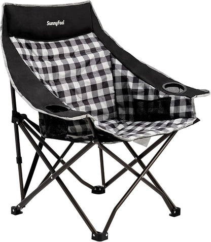 SUNNYFEEL Heavy Duty Camping Chairs for Adults Portable Oversized Folding Chair with Side Pockets & Cup Holde for Fishing,Trip,Picnic,Lawn,Concert Outdoor, Carry Bag Included