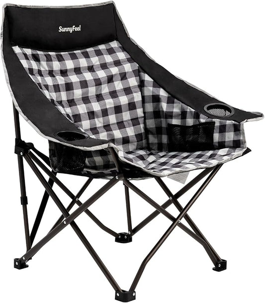 SUNNYFEEL Heavy Duty Camping Chairs for Adults Portable Oversized Folding Chair with Side Pockets & Cup Holde for Fishing,Trip,Picnic,Lawn,Concert Outdoor, Carry Bag Included