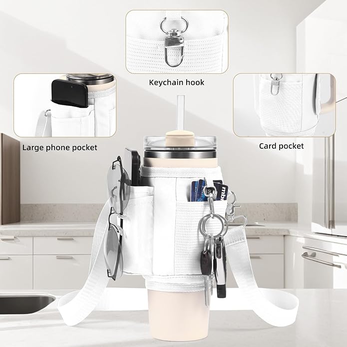 All Day Quencher Carry All for Stanley 40/30 oz Tumbler, Crossbody Bag with Phone Holder & Strap, Water Bottle Carrier Bag