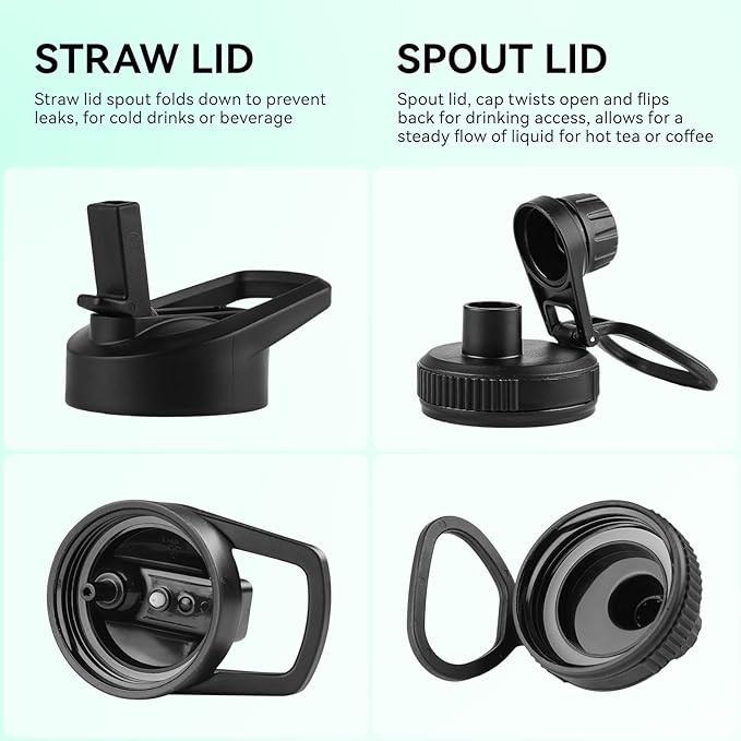 DOMICARE Insulated Water Bottle, 22 oz Vacuum Insulated Stainless Steel Reusable Sports Bottle with Straw Lid & Spout Lid for Travel, Camping, Bike, Leakproof, Green Gradient, 8 Pack