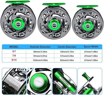 Fly Fishing Reel Fly Reels - Large Arbor CNC-Machined Aluminum Alloy Body Light Weight 5/7, 7/9, 9/10 wt (Black, Green, Silver/Blue, Gray-Green, Silver-Blue,Gunmetal,Ice Blue,Sapphire Blue)