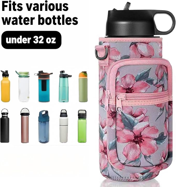 Insulated Water Bottle Holder Sling Bag with Phone Pocket, Adjustable Crossbody Strap for Walking, Hiking, Camping, Fishing