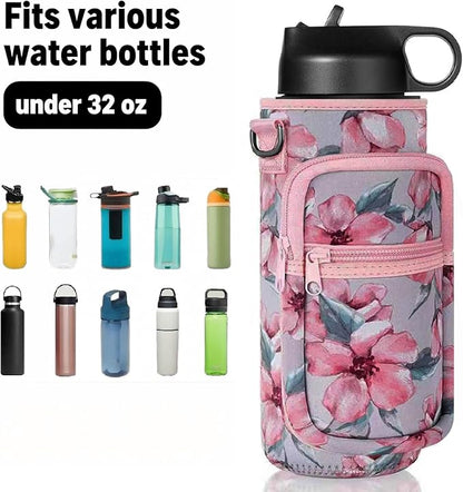Insulated Water Bottle Holder Sling Bag with Phone Pocket, Adjustable Crossbody Strap for Walking, Hiking, Camping, Fishing