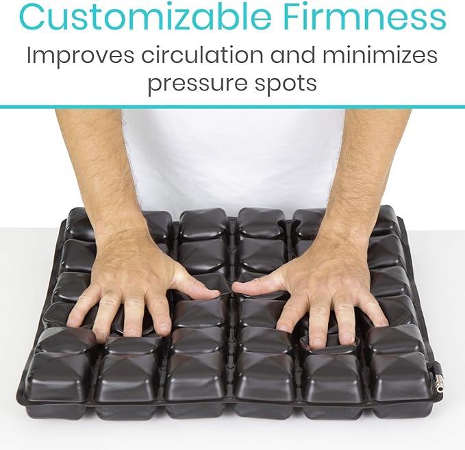 Vive Inflatable Wheelchair Air Seat Cushion - Adjustable Air Pressure Relief Travel Seat, Portable - Waffle Style Pressure Relief Bed Sore Ulcer Treatment Wheel Chair Pain Cushion for Mobility Aids
