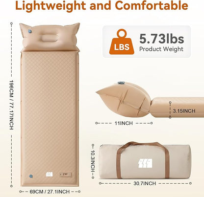 Sleeping Pad for Camping,3.14" Thick Memory Foam Self Inflating Mattress with Pillow and Built-in Electric Pump,4-Season Adult for Travel/Tent/Car