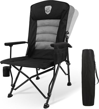 TOBTOS Oversized Camping Chairs for Adults with Adjustable High Backrest - Heavy Duty Folding Chairs Support up to 330lbs with Cup Holder & Side Pocket for Camping, Beach, Fishing, Lawn