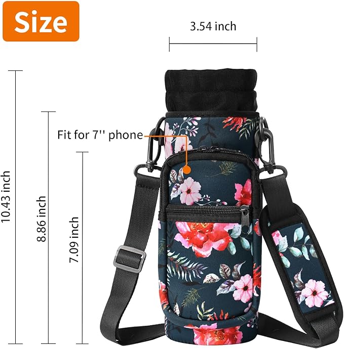 32/40/64/128 oz Neoprene Insulated Water Bottle Carrier Bag, Sling Bag Sleeve Pouch Holder with Strap & Paracord Handle and 2 Pocket for Travelling, Hiking, Camping