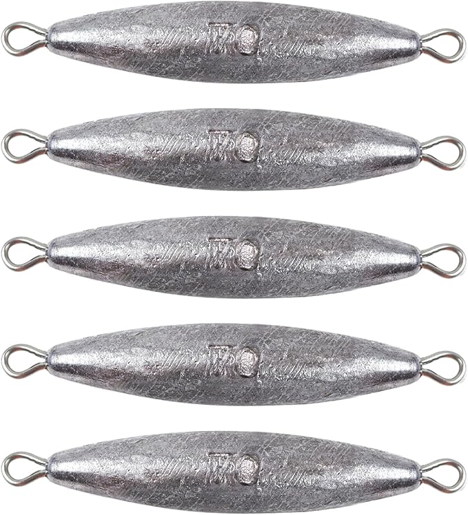 Through Wire Inline Torpedo Sinkers, Lead Double Ringed One Piece Wire Saltwater Fishing Torpedo Weights for Bottom Surf Fishing 1oz, 2oz, 3oz, 4oz, 5oz