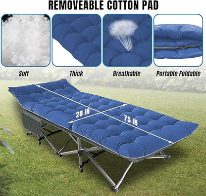 Big RED Camping Cot, Folding Camping Cots for Adults Sleeping 1200D Double Layer Oxford Portable Folding Outdoor Cots for Camping W/Soft Pad Carry Bag for Home Office Nap Beach Travel