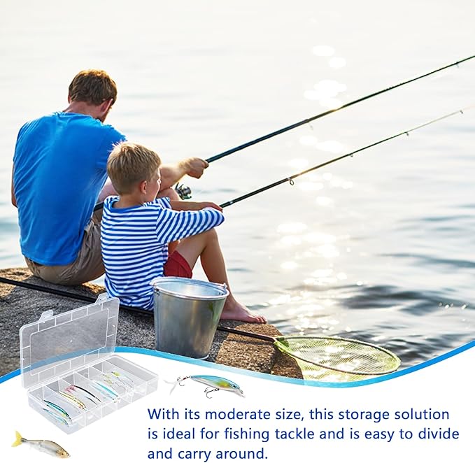 6 Pack 6 Grids Tackle Box Organizer, Clear Plastic Fishing Tackle Tray Box Board Game Storage Container Case for Crafts Beads Earrings Screws Nail Bobby Pins