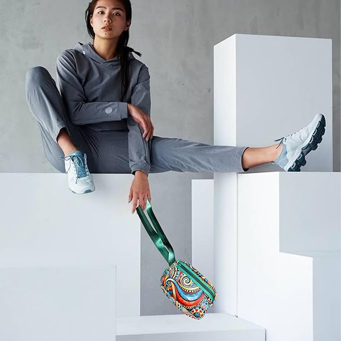 Yewande&co Neoprene Fanny Pack Belt Bag – Lightweight Waterproof Waist Bag with Adjustable Strap, 3 Zippered Pockets, Crossbody Belt Bag for Travel, African Design Crossbody Bags (Waves)