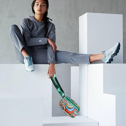 Yewande&co Neoprene Fanny Pack Belt Bag – Lightweight Waterproof Waist Bag with Adjustable Strap, 3 Zippered Pockets, Crossbody Belt Bag for Travel, African Design Crossbody Bags (Waves)