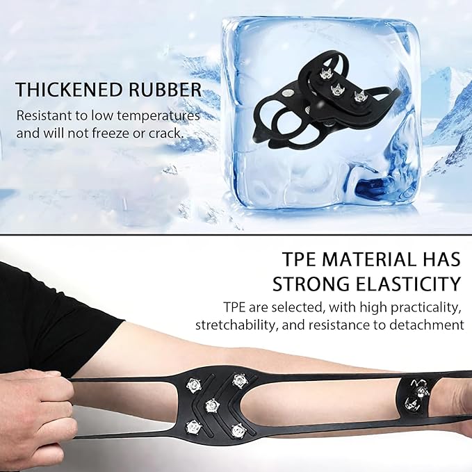 2 Pairs Ice Cleats for Shoes and Boots, Universal Non Slip Hiking Spikes, Micro Shoe Spikes for Snow and Ice, Durable Snow Crampons for Winter Hiking Climbing Ice Fishing, 8 Steel Studs Gripper Spike