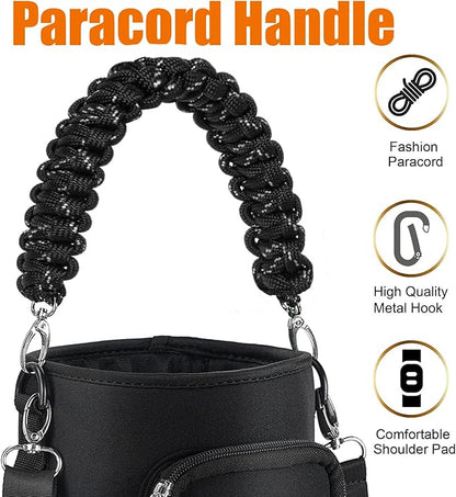 32/40/64/128 oz Neoprene Insulated Water Bottle Carrier Bag, Sling Bag Sleeve Pouch Holder with Strap & Paracord Handle and 2 Pocket for Travelling, Hiking, Camping