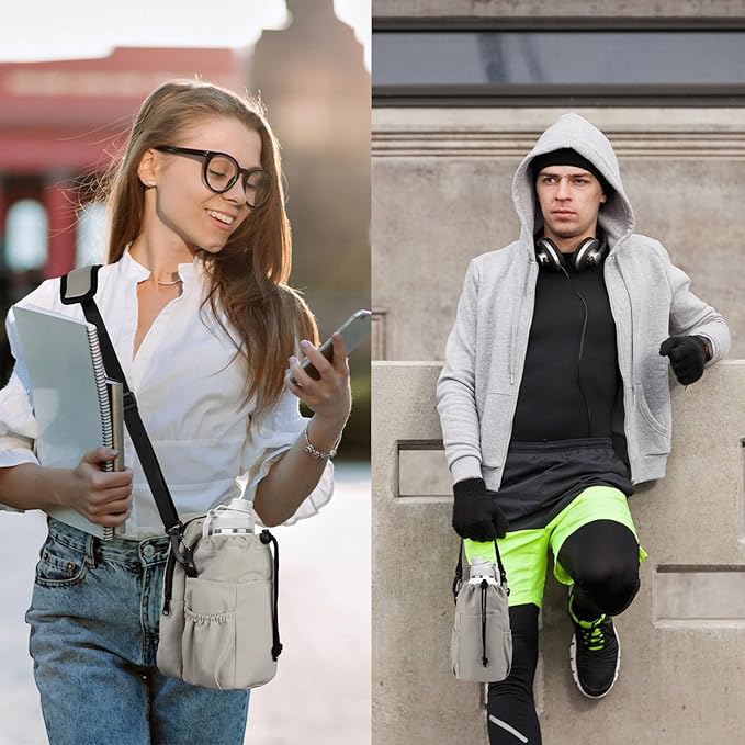 Water Bottle Holder with Strap, 32/40oz Insulation Water Bottle Carrier Bag with Phone Pocket, Water Bottle Sling Bag Crossbody Water Bottle Holder for Hiking Walking