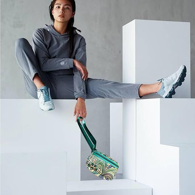 Yewande&co Neoprene Fanny Pack Belt Bag – Lightweight Waterproof Waist Bag with Adjustable Strap, 3 Zippered Pockets, Crossbody Belt Bag for Travel, African Design Crossbody Bags (Palms)