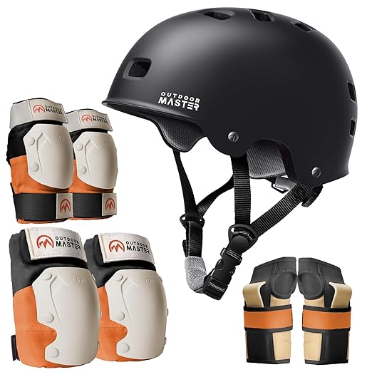 OutdoorMaster Skate Protective Gear Set for Adult & Youth, Skateboard Helmet Knee and Elbow Pads with Wrist Guards for Scooter, Inline Roller Skating, Skateboarding