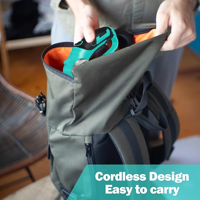 Cordless Electric Scissors, 4V Box Cutter & Cardboard Cutter with Upgrade Blade, LED Light, Safety Lock - Rechargeable Rotary Cutter for Fabric, Leather, Plastic, Sewing, Industrial (Aqua Blue)