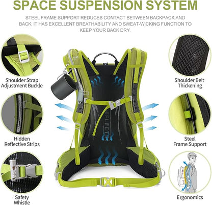 Hiking Backpack, Waterproof Hiking Daypack with 3L Water Bladder and Rain Cover, Lightweight Travel Camping Backpack for Men Women (Fruit green)