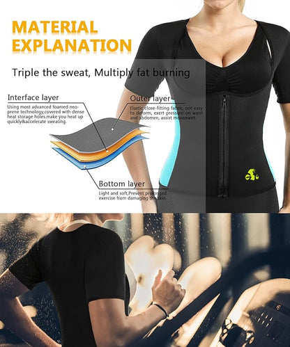 Women Sauna Sweat Vest with Sleeves Neoprene Fitness Shirt Workout Body Shaper Sport Tank Top