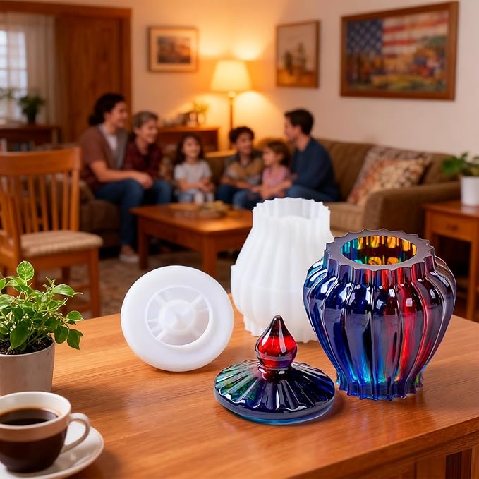 Silicone Box Mold with Lid Resin Epoxy Casting Molds Vintage Striped Wave Candle Jar Cement Mould for Resin Craft Making DIY Art Jewelry Trinket Organizer Candy Container Concrete Moulds Home Decor