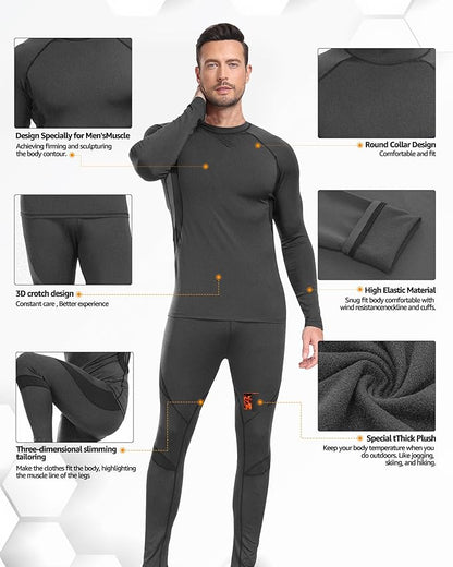 UNIQUEBELLA Men's Thermal Underwear Sets Top & Long Johns Fleece Sweat Quick Drying Thermo Base Layer