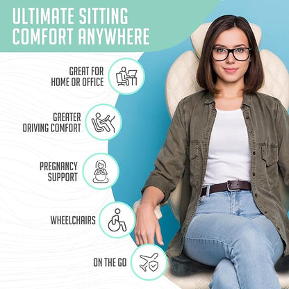 Premium Foldable Travel Seat Cushion - for Relief of Lower Back, Sciatic, Butt and Tailbone Pain - for Home & Office Use, Perfect for Travel or Driving - Coccyx Seat Cushion