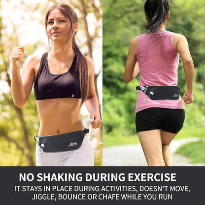 INOXTO Slim Running Belt Fanny Pack for Women and Men Sports Waist Bag Pack with 300ml Water Bottle for Running Walking Cycling Hiking Reflective Running Pouch Belt for All Phones (Black)