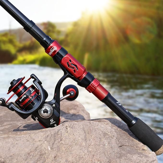 Sougayilang Fishing Pole with Spinning Reel Portable Fishing Rod Reel Combos