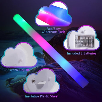 225 Foam Glow Sticks, Foam Light Up Sticks Party Supplies with 3 Mode Colorful Flashing, Glow Sticks Bulk Party Pack, Led Foam Sticks for Birthday, Wedding, New Year, Carnival, Concert