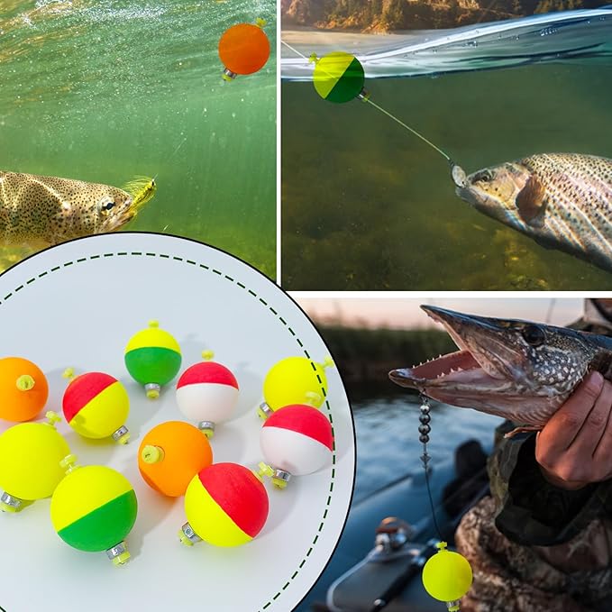 Fishing Bobbers Floats Set Weighted Fishing Bobbers for Fishing, Foam Snap on Float Weighted Bobbers Push Button Spring Fishing Floats Fishing Bobbers Assortment for Catfish