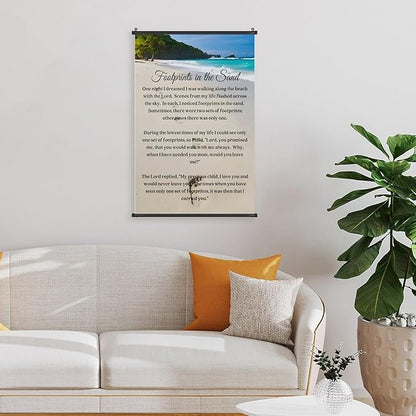 Footprints in the Sand Religious Canvas Wall Art Posters, Inspirational Beach Sunset Poem Print Poster (Black Axis 12x18inch, Footprints(4))
