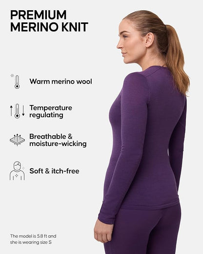 DANISH ENDURANCE Merino Wool Long Sleeve for Women, Thermal Vests for Women, Base Layer Underwear Tops, Winter Thermals