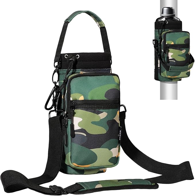 Nuovoware Water Bottle Carrier Bag,25oz/40oz/64oz Bottle Pouch Holder,Adjustable Shoulder Hand Strap 2 Pocket Sling Neoprene Sleeve Sports Accessories for Hiking Travelling Camping