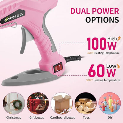 Pink Hot Glue Gun Full Size, 60W/100W Dual Temp Glue Gun, Fast Heating Heavy and Duty Glue Gun with 20PCS Glue Sticks for Arts, Home Repair, Professional DIY & Industrial Use