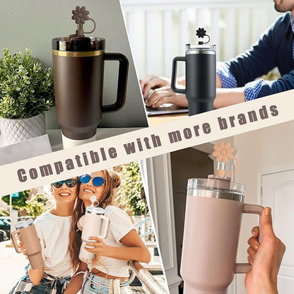 Brown Series Silicone Straw Covers Toppers for Stanley Cups 30&40 Oz Tumbler Accessories 6PCS Flower Straw Caps Dust-Proof Reusable Straws Tips Protectors for Stanley Cup 10mm 0.4in Straws