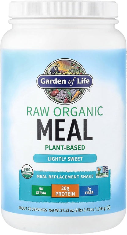 Garden of Life Meal Replacement Shakes, Vegan, Raw, Organic, Lightly Sweet Protein Powder with Plant Based Pea Protein, Sprouts, Greens, Probiotics, 28 Servings