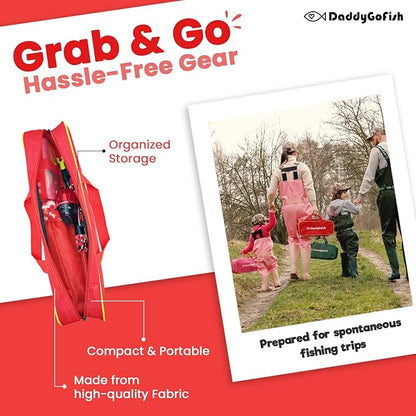 DaddyGoFish Kids Fishing Pole - Rod Reel Combo Tackle Box Starter Set - First Year Small Gear Kit for Boys Girls Toddler Youth Age Beginner Little Children