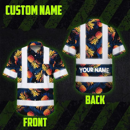 High Visibility Hawaiian Shirt for Men Tropical Shirts Custom Name Floral Outfit Reflective Safety Workwear