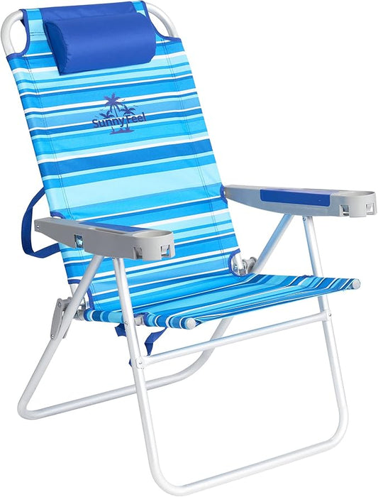 SUNNYFEEL Tall Folding Beach Chair Lightweight, Portable Sand Chair for Adults Heavy Duty 500 LBS with Cup Holders, Foldable High Camping Lawn Chairs for Camp/Outdoor/Picnic/Concert/Sports