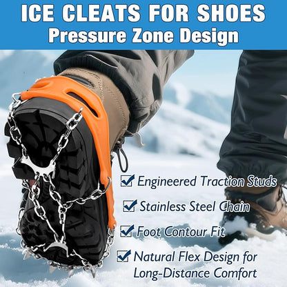 ZeeDix Crampons for Shoes, 10-Spike Stainless Steel Ice Cleats for Shoes and Boots, Slip-Resistant Shoe Spikes Traction Grips for Walking Hiking Jogging Fishing and Daily Outdoor Adventures