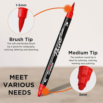 Overseas Green Acrylic Paint Markers, 6 Pack Dual Tip Paint Pens Acrylic Markers - Dot and Brush Tip Coloring Marker for Wood, Rock, Canvas, Glass, Metal, Plastic, Rubber, Fabric, School Supplies