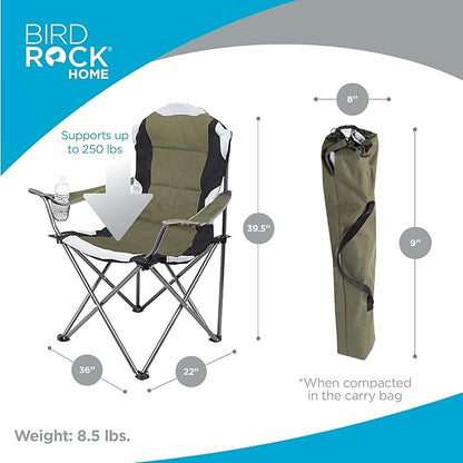 Internet's Best Padded Camping Folding Chair - Comfortable Outdoor Sports Chairs w/Cup Holder, Portable Carry Bag - for Beach, Park, Soccer, Baseball, Softball, Picnic, Adults - Green 2 - Pack