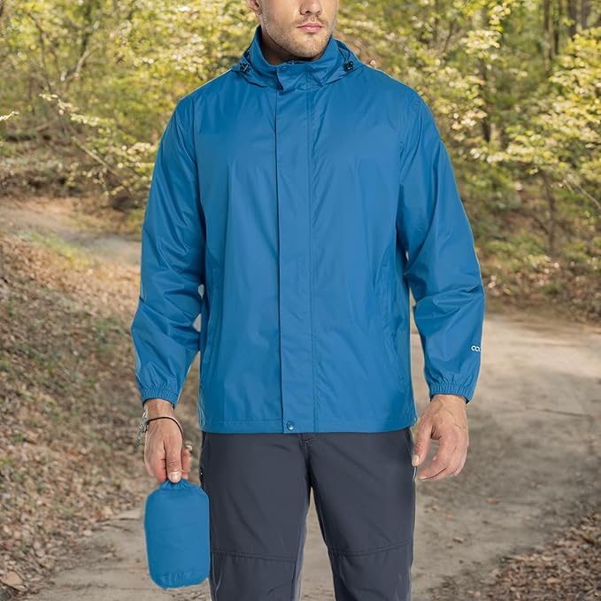 33,000ft Packable Rain Jacket Men's Lightweight Waterproof Rain Shell Jacket Raincoat with Hood for Golf Cycling Windbreaker