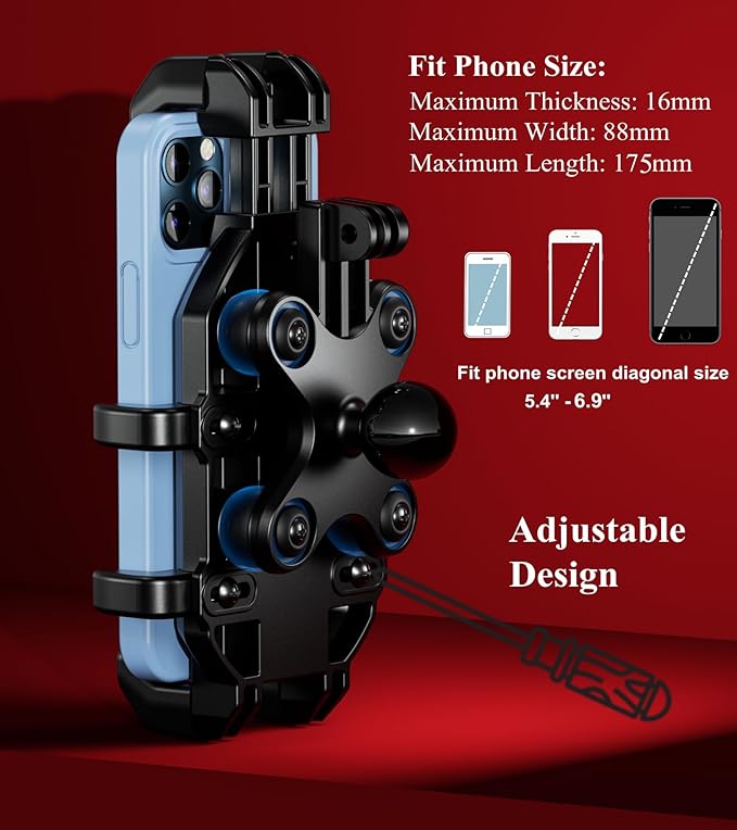 BRCOVAN Motorcycle Fork Stem Phone Mount Holder with Vibration Dampener, Heavy Duty Cellphone Cradle Fit Stem Tubes 12mm-25.4mm in Diameter, Adjustable for 5.4-6.9'' Smartphone