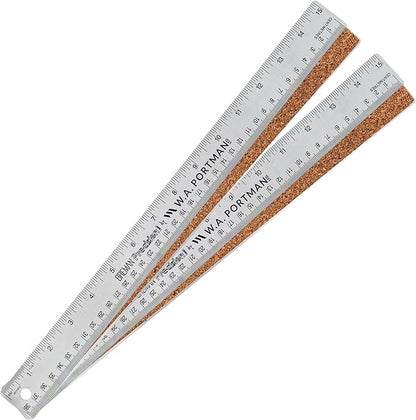 Breman Precision Metal Ruler 15 Inch Cork Back – 2 Pk Stainless Steel Straight Edge, Flexible Non-Slip Metal Ruler with Cork Backing – Imperial & Metric for Crafting, School, Workshop & Home Use