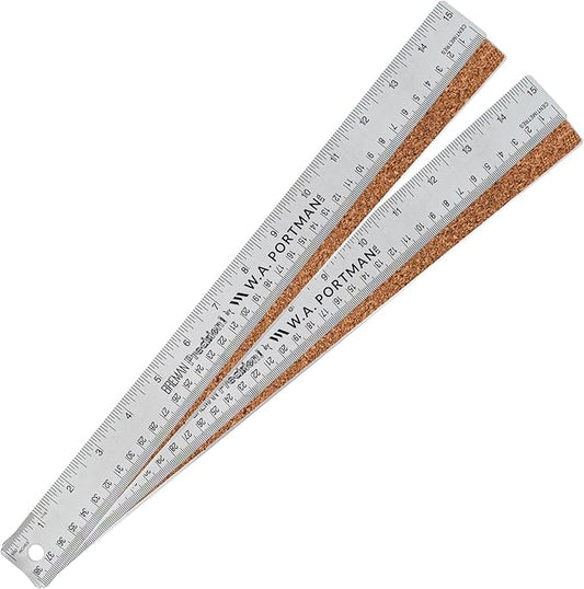 Breman Precision Metal Ruler 15 Inch Cork Back – 2 Pk Stainless Steel Straight Edge, Flexible Non-Slip Metal Ruler with Cork Backing – Imperial & Metric for Crafting, School, Workshop & Home Use