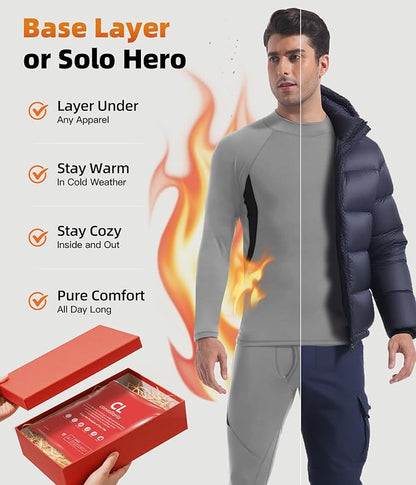 CL convallaria Mens Thermal Underwear Set with Fly Long Johns Base Layer Winter Hunting Gear Sport Top and Bottom