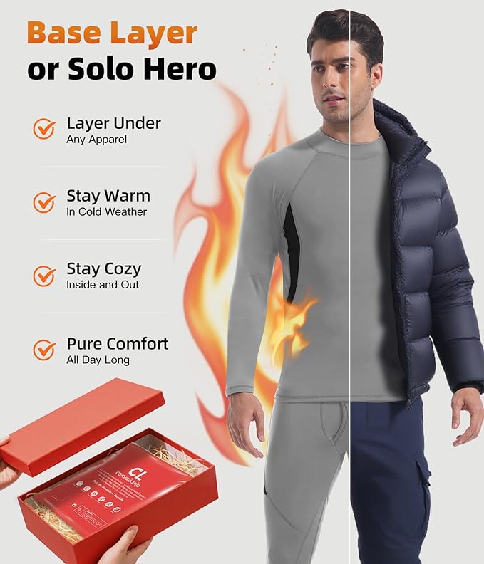 CL convallaria Mens Thermal Underwear Set with Fly Long Johns Base Layer Winter Hunting Gear Sport Top and Bottom